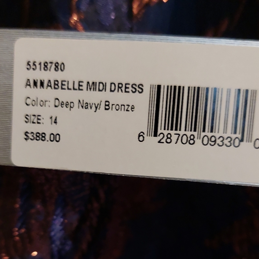 Kay Unger Blue and Rose Metallic A-Line Midi Dress - Picture 7 of 9